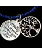Collier Lapis-lazuli et Pendentifs Médailles Arbre de vie / Family Argent 925