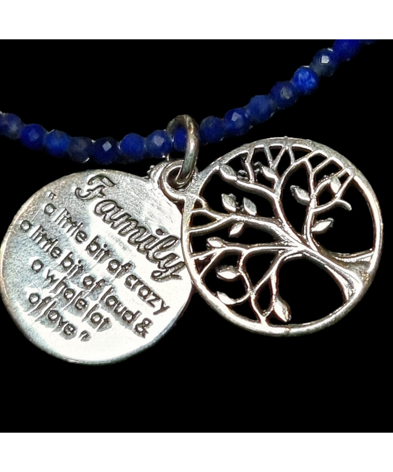 Collier Lapis-lazuli et Pendentifs Médailles Arbre de vie / Family Argent 925