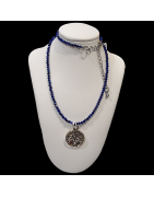 Collier Lapis-lazuli et Pendentifs Médailles Arbre de vie / Family Argent 925