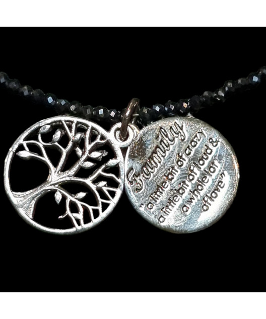 Collier Hématite & Pendentifs Arbre de vie / Family Argent 925