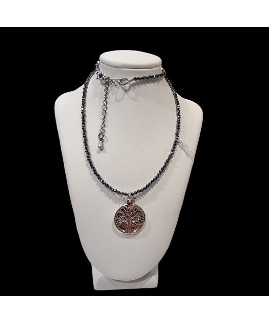 Collier Hématite & Pendentifs Arbre de vie / Family Argent 925