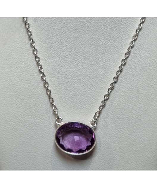 Pendentif Améthyste Argent 925 avec chaîne argent