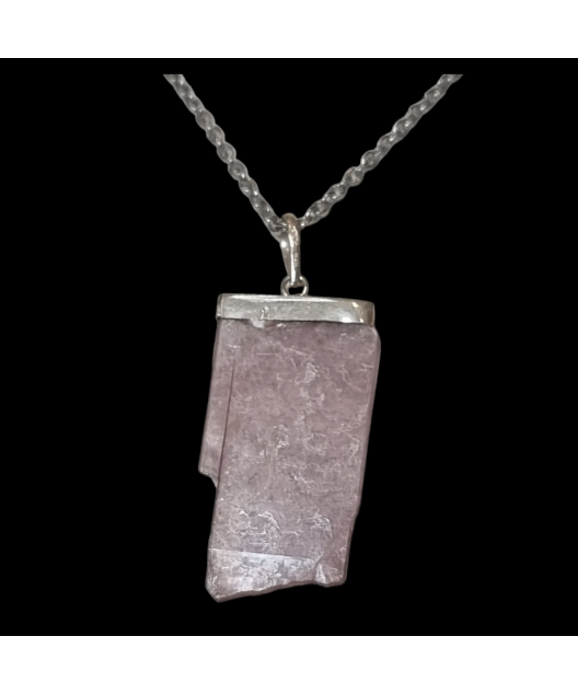 Pendentif Lépidolite Argent 925 avec Chaîne acier inox