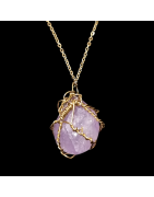 Pendentif Améthyste Laiton doré avec Chaîne acier inox
