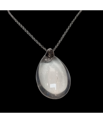 Pendentif Cristal de roche avec bélière et Chaine acier inox