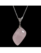 Pendentif Quartz rose avec bélière et Chaine acier inox