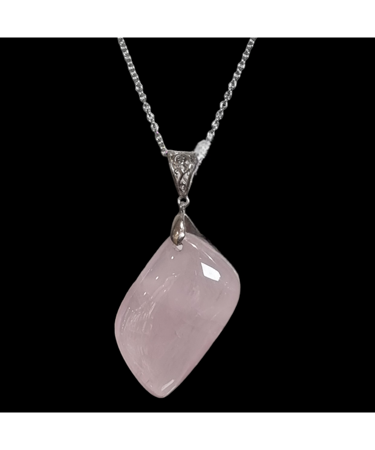 Pendentif Quartz rose avec bélière et Chaine acier inox