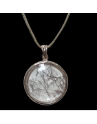 Pendentif Quartz rutile Tourmaline rond Argent 925 sur cordon réglable