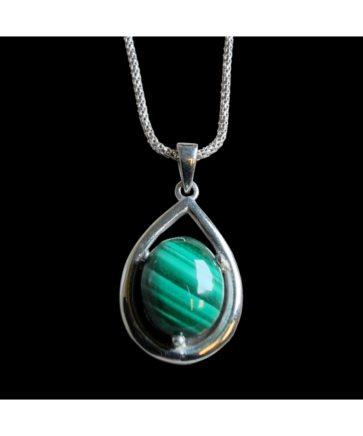 Pendentif Malachite avec chaîne Argent 925