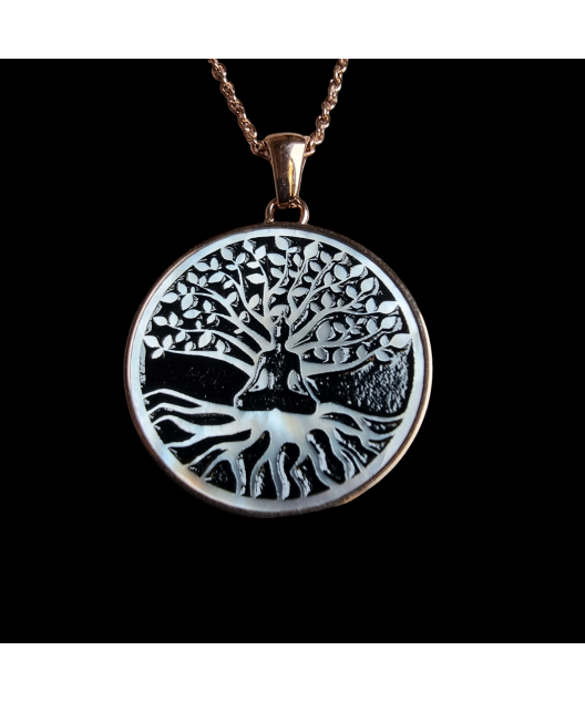 Pendentif Nacre Arbre de vie Plaqué or