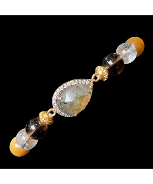 Bracelet Labradorite & Quartz fumé Cristal de roche Œil de tigre