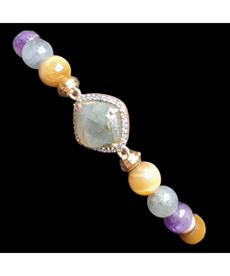 Bracelet Labradorite & Quartz fumé Cristal de roche Améthyste