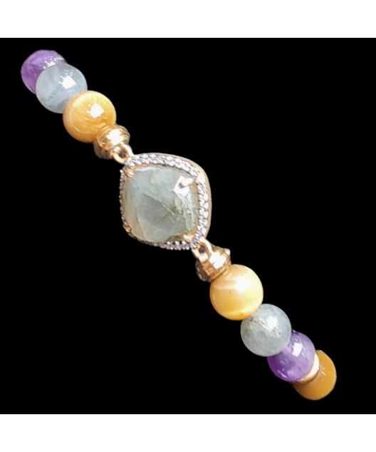Bracelet Labradorite & Quartz fumé Cristal de roche Améthyste