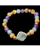 Bracelet Labradorite & Quartz fumé Cristal de roche Améthyste