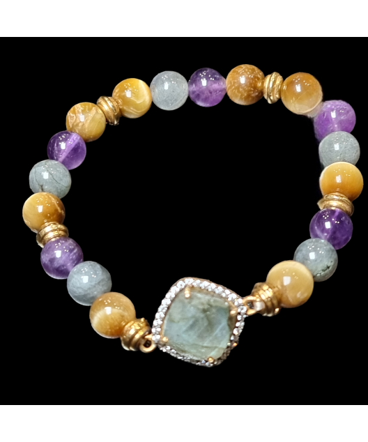 Bracelet Labradorite & Quartz fumé Cristal de roche Améthyste