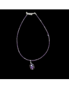 Pendentif Améthyste & collier perles d'améthyste facettées Argent 925