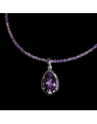Pendentif Améthyste & collier perles d'améthyste facettées Argent 925