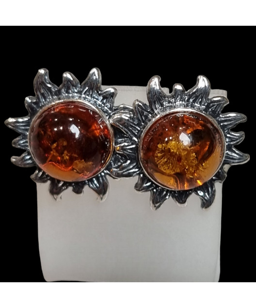 Boucles Ambre Cognac Soleil Argent 925