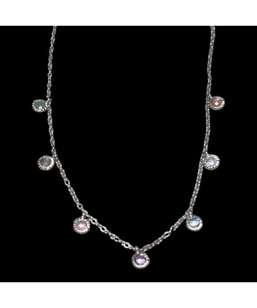 Collier breloques pierres fines facettées chaîne Argent 925