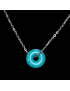 Pendentif Turquoise Donut sur chaîne métal rhodié