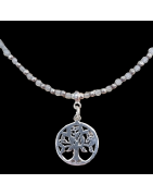 Collier Labradorite perles facettées avec Arbre de vie Argent 925