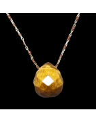 Pendentif Œil de tigre et Chaîne perles d'émail Plaqué or