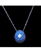 Pendentif Lapis-lazuli et Chaîne perles d'émail Acier