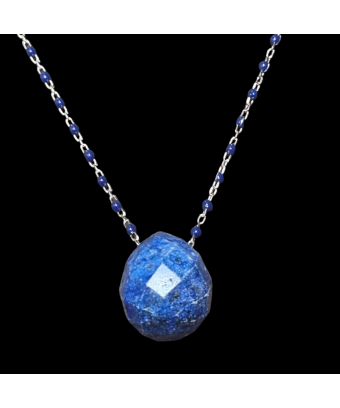 Pendentif Lapis-lazuli et Chaîne perles d'émail Acier