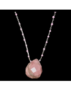 Pendentif Rhodonite et Chaîne perles d'émail Acier