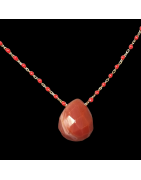 Pendentif Cornaline et Chaîne perles d'émail plaqué or