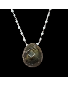Pendentif Labradorite et Chaîne perles d'émail Acier