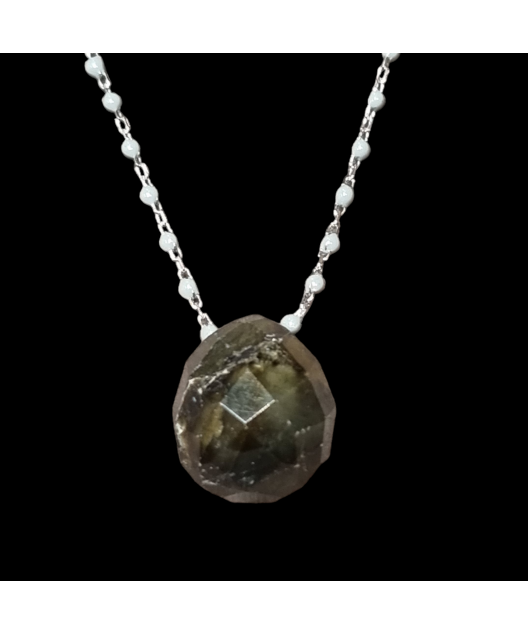 Pendentif Labradorite et Chaîne perles d'émail Acier