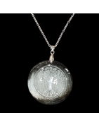 Pendentif Obsidienne argentée Arbre de vie avec chaîne
