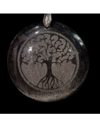 Pendentif Obsidienne argentée Arbre de vie avec chaîne