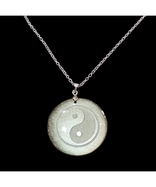 Pendentif Obsidienne argentée Yin & Yang avec chaîne