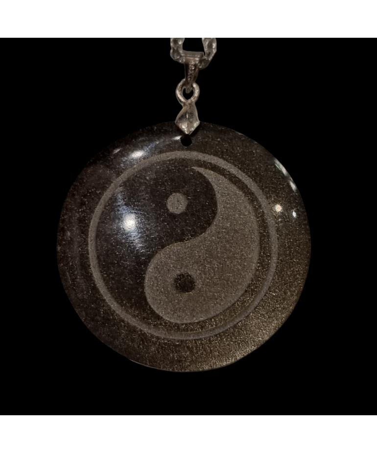 Pendentif Obsidienne argentée Yin & Yang avec chaîne