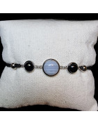 Bracelet Calcédoine & Onyx sur cordon