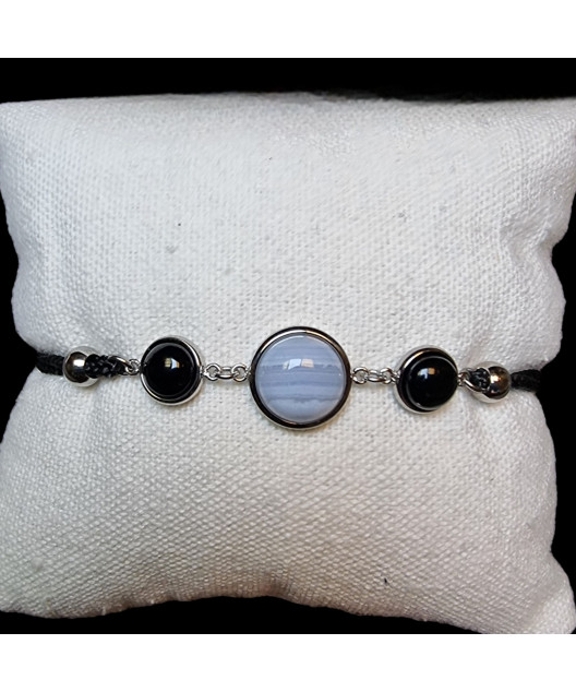 Bracelet Calcédoine & Onyx sur cordon
