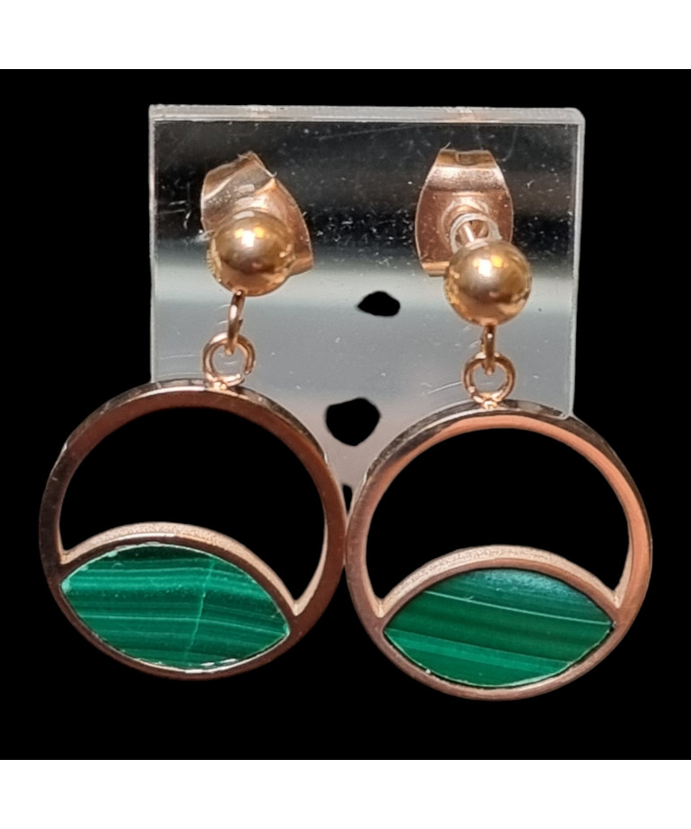 Boucles d'oreilles Malachite plaqué or rosé