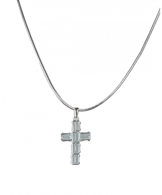 Pendentif Topaze bleue Croix et chaîne argent 925