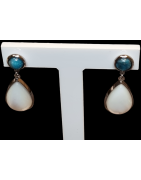 Boucles Apatite bleue & Nacre Acier plaqué or rosé