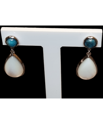 Boucles Apatite bleue & Nacre Acier plaqué or rosé