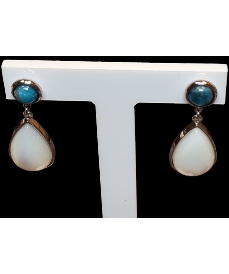 Boucles Apatite bleue & Nacre Acier plaqué or rosé