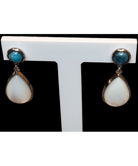 Boucles Apatite bleue & Nacre Acier plaqué or rosé