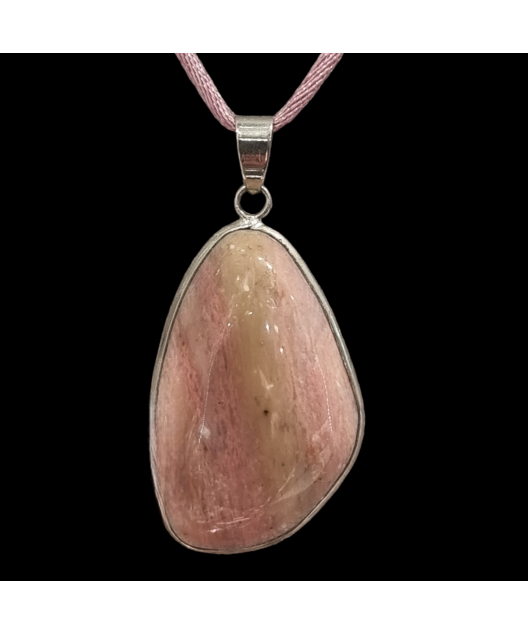 Pendentif Rhodonite Acier inox sur cordon