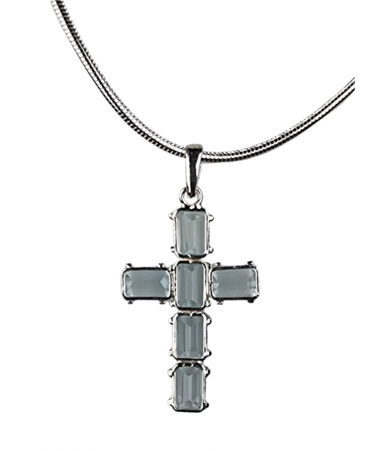 Pendentif Topaze bleue Croix et chaîne argent 925
