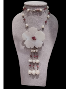 Collier Nacre Perles & Rubellite Fleur Argent 925