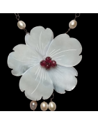 Collier Nacre Perles & Rubellite Fleur Argent 925