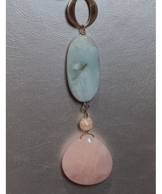 Collier Amazonite & Quartz rose Argent 925