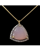 Pendentif Quartz rose & Zirconium sur chaîne plaquée or